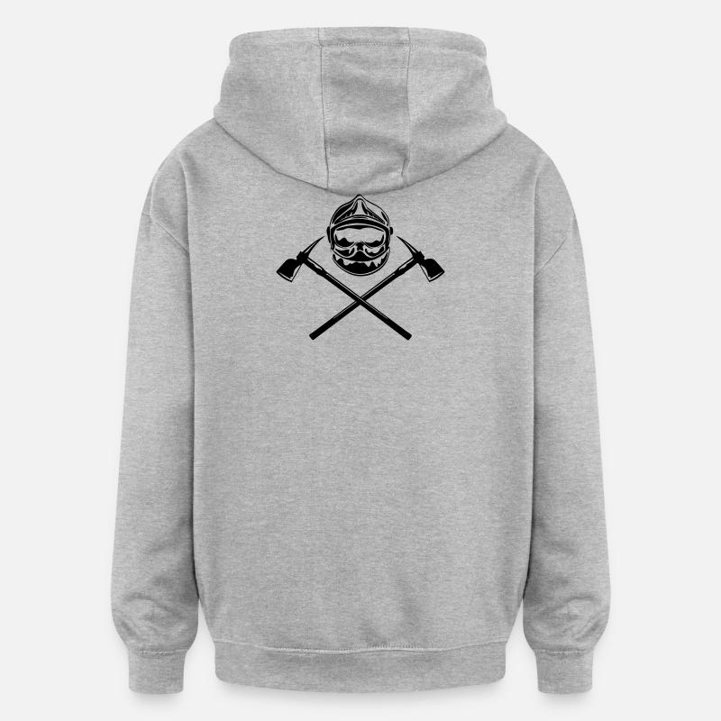 casque_pompier_deux haches - Sweat à capuche oversize unisexe - gris chiné