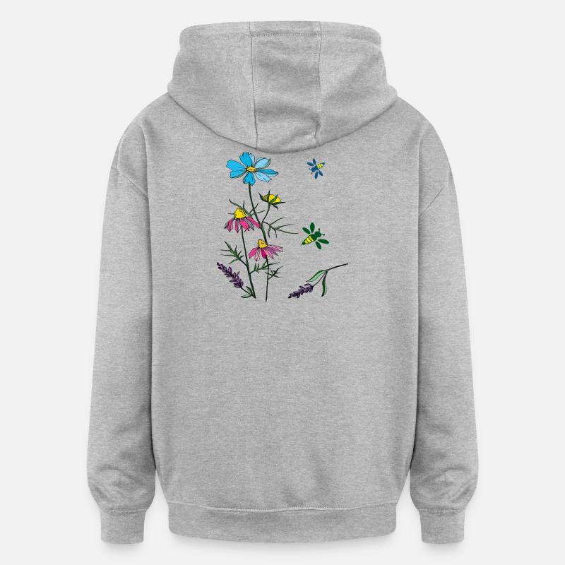 Herbs, chamomile, bees - Oversized Unisex Hoodie - heather grey