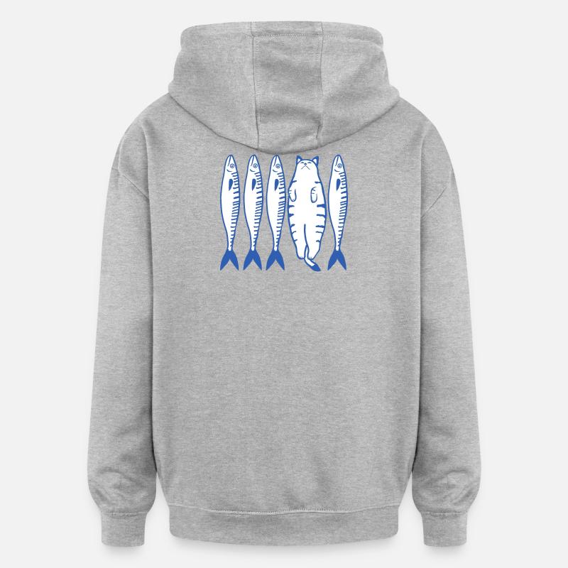 chat blanc et companie - Sweat à capuche oversize unisexe - gris chiné