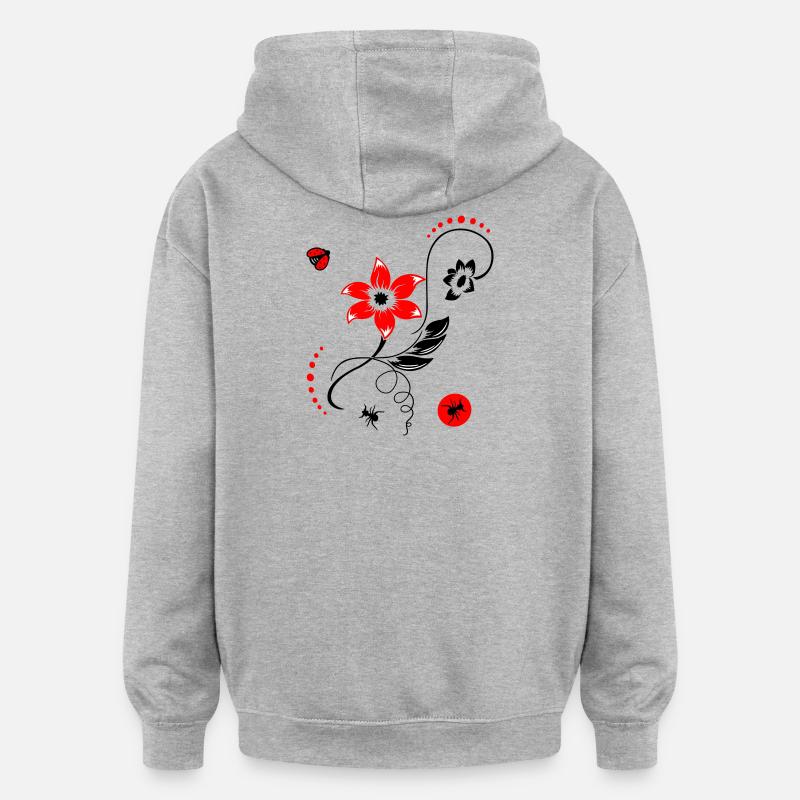 Fleur d’été avec coccinelle et fourmis - Sweat à capuche oversize unisexe - gris chiné
