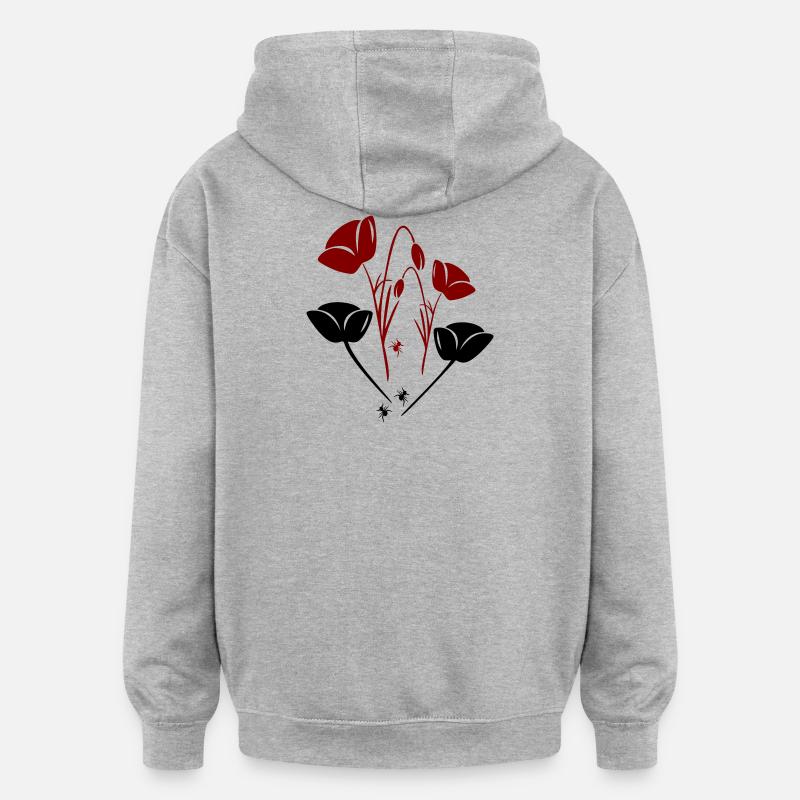 Tulipes avec fourmis - Sweat à capuche oversize unisexe - gris chiné