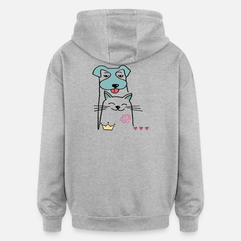 Chien et chat - Sweat à capuche oversize unisexe - gris chiné