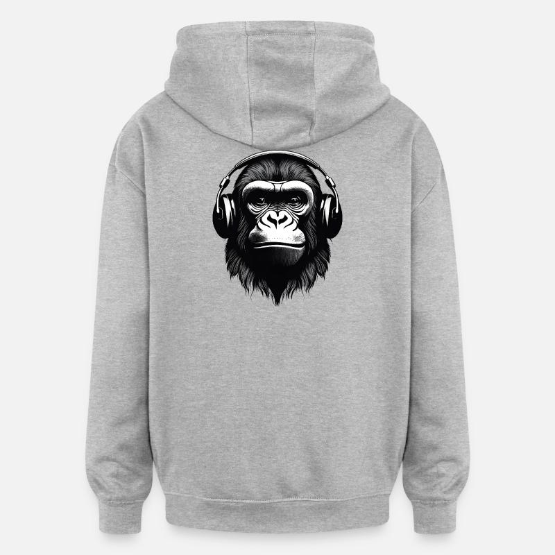 gorille, primate, singe - Sweat à capuche oversize unisexe - gris chiné