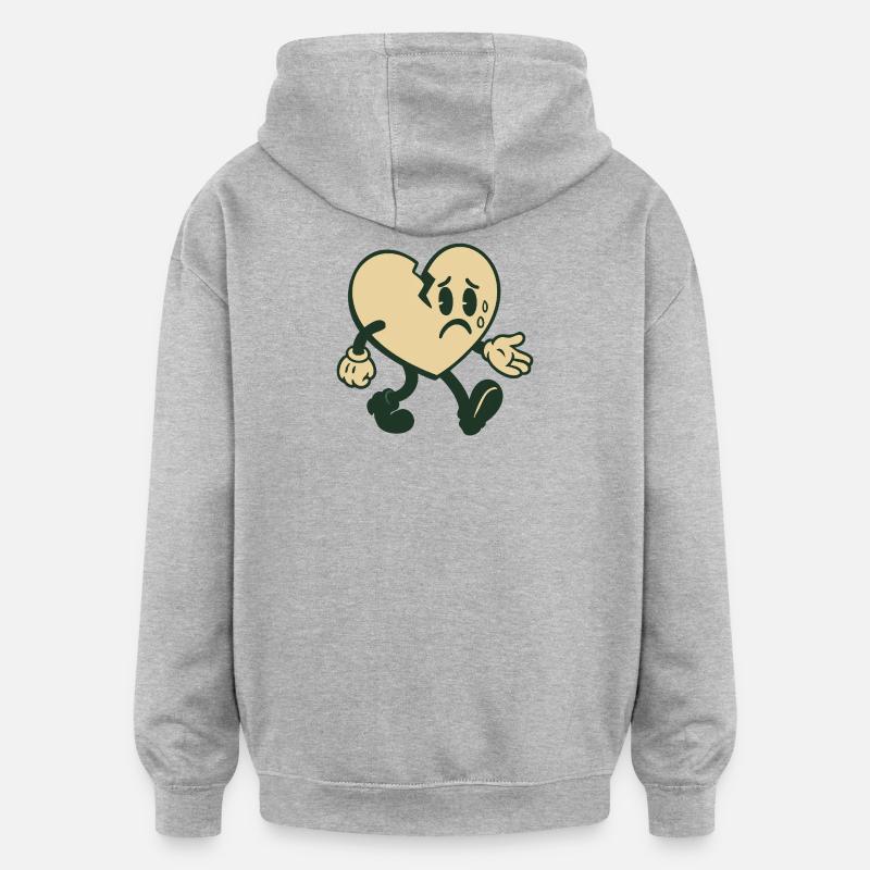 Broken heart with sad expression - Oversized Unisex Hoodie - heather grey
