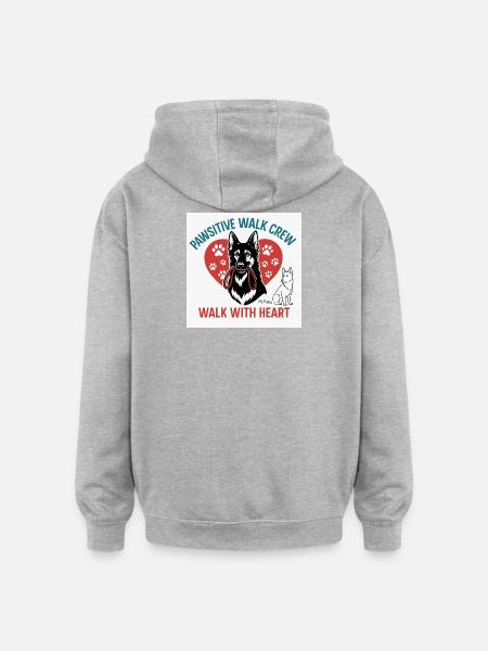 Pawsitive Walk Crew Heart Paws - Oversized Unisex Hoodie - heather grey