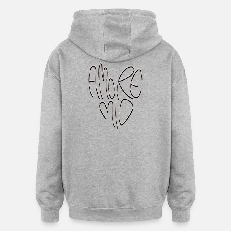 Lettrage Amore Mio - Sweat à capuche oversize unisexe - gris chiné