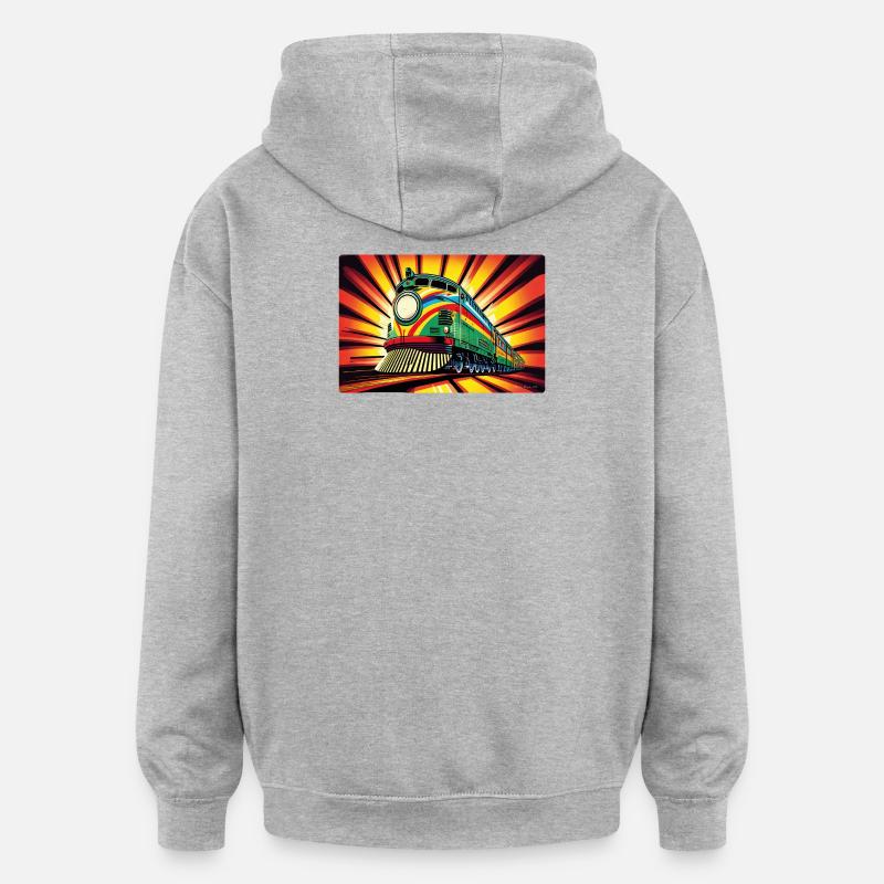 Train en Pop Art - Sweat à capuche oversize unisexe - gris chiné