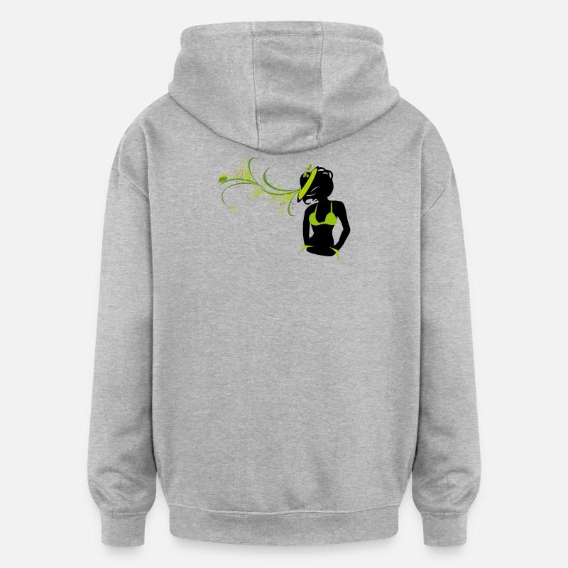 Fille au chapeau - Sweat à capuche oversize unisexe - gris chiné