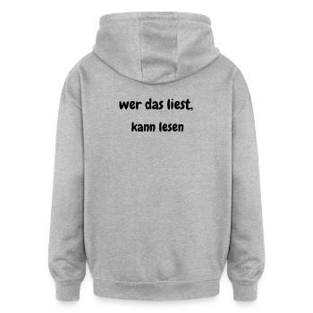 Wer das liest, kann lesen – Wortspiel Shirt - Oversized Unisex Hoodie - Grau meliert - Hinten - Noah (186cm)