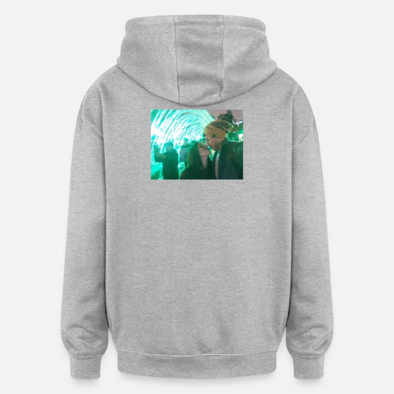 Baisers sous un néon vert - Sweat à capuche oversize unisexe - gris chiné