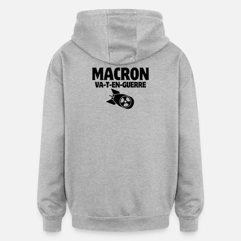 anti-guerre, Macron, stop War - Sweat à capuche oversize unisexe - gris chiné