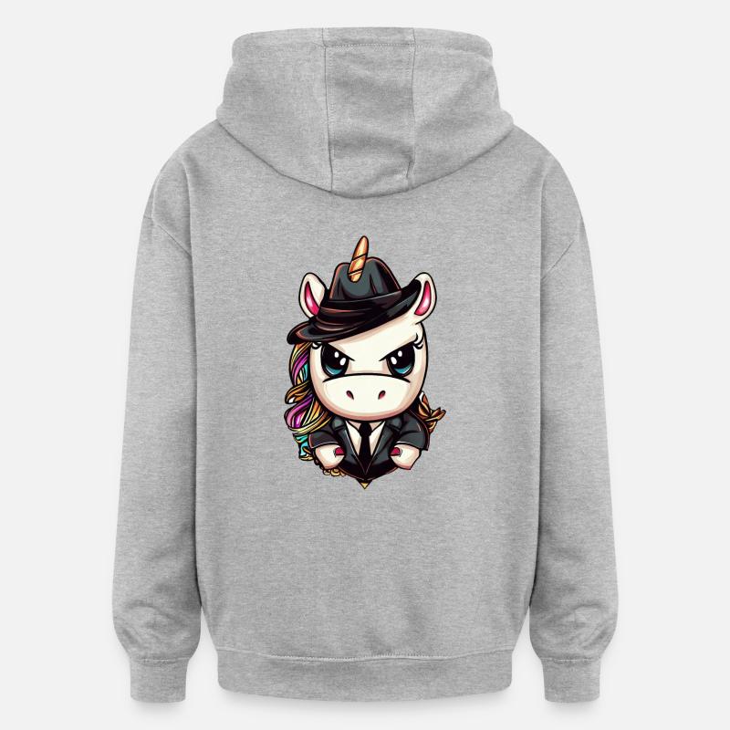 Licorne gangster - Sweat à capuche oversize unisexe - gris chiné