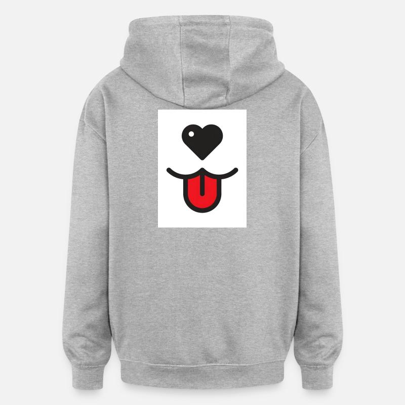 Visage de chien avec cœur - Sweat à capuche oversize unisexe - gris chiné
