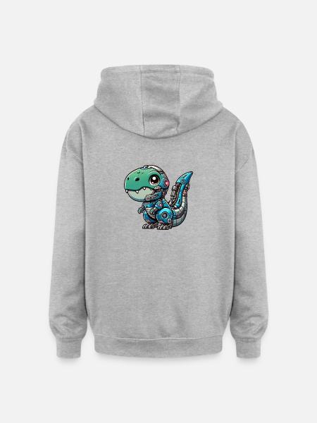 Cute T-Rex Cyborg, Robo-Dinosaur - Oversized Unisex Hoodie - heather grey