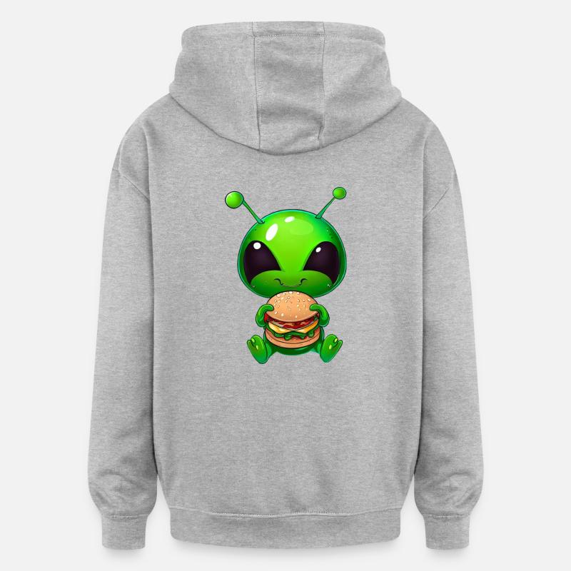 Hungry Alien: Cheeseburger Devourer - Oversized Unisex Hoodie - heather grey