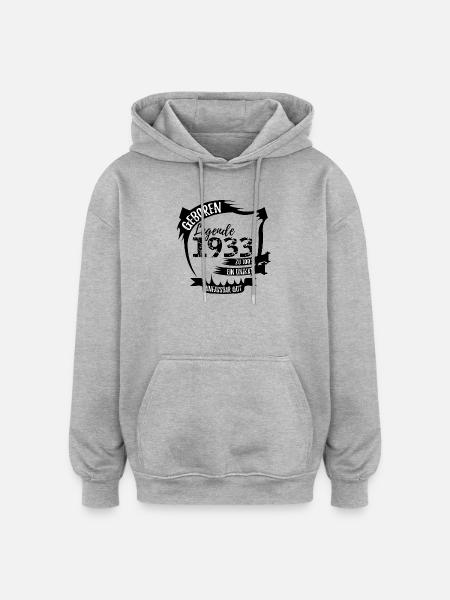 T-Shirt Geburtsjahr 1933 - Legende Unikat - Oversized Unisex Hoodie - Grau meliert