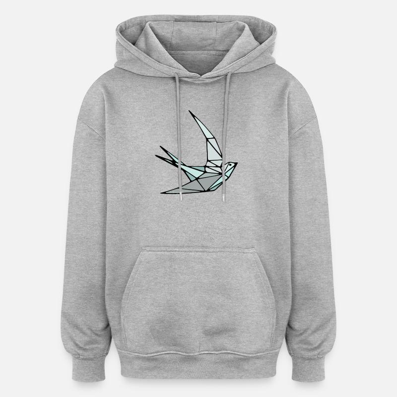 Oiseau (hirondelle) en origami - Sweat à capuche oversize unisexe - gris chiné