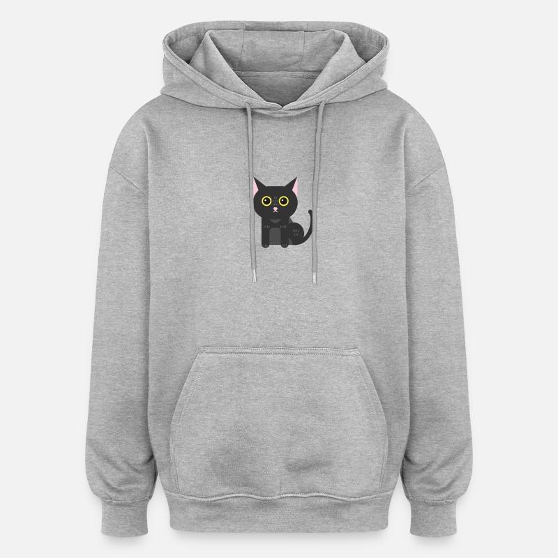 Chat noir chaton chat - Sweat à capuche oversize unisexe - gris chiné