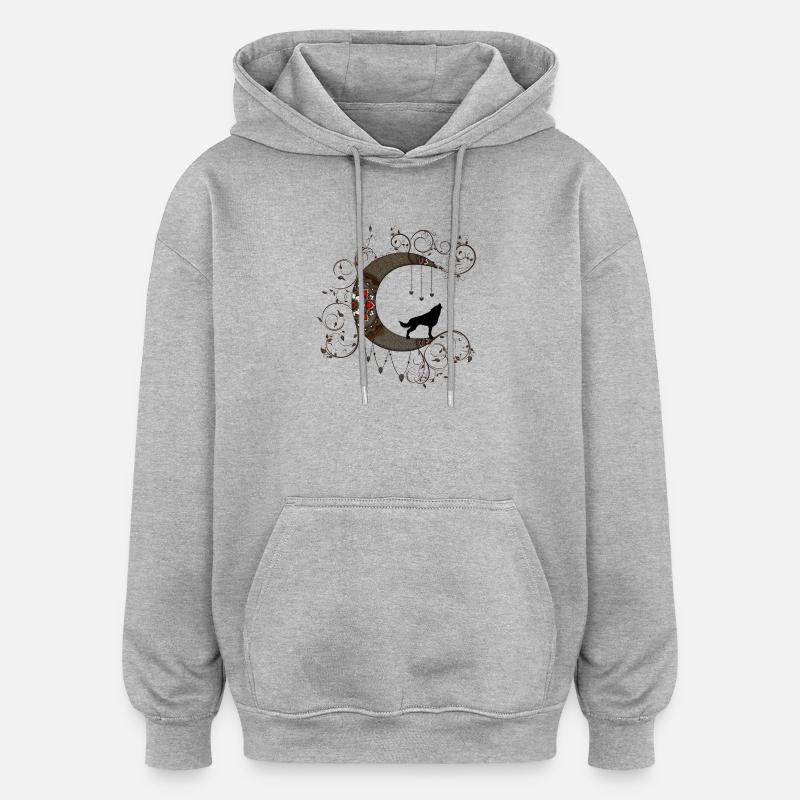 Merveilleuse lune avec le loup - Sweat à capuche oversize unisexe - gris chiné