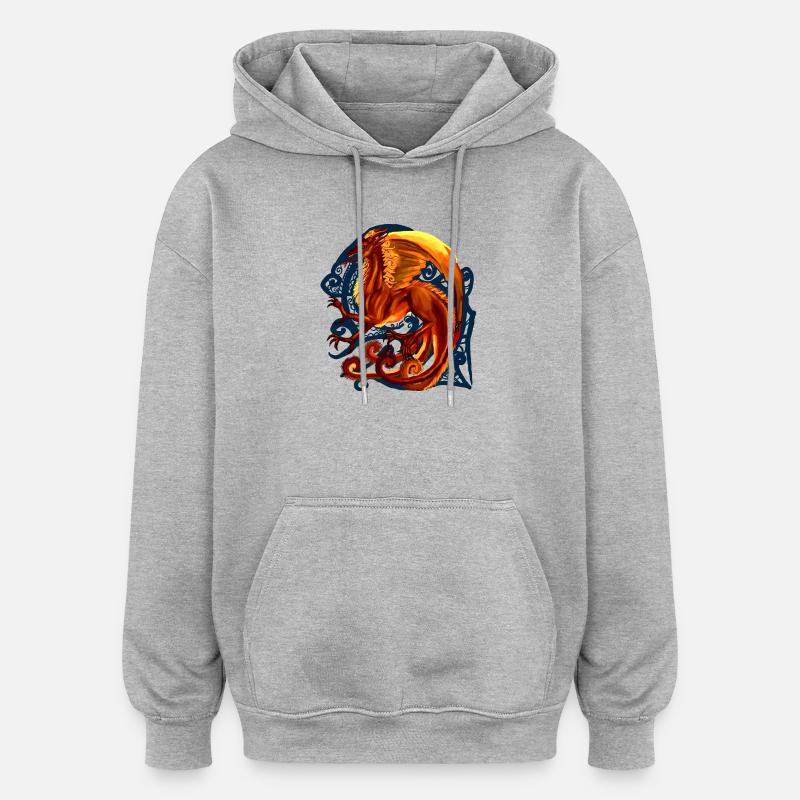 roter Drache - Oversized Unisex Hoodie - Grau meliert