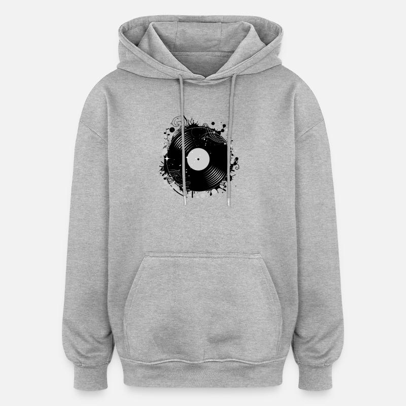 Disque vinyle en design graffiti - Sweat à capuche oversize unisexe - gris chiné