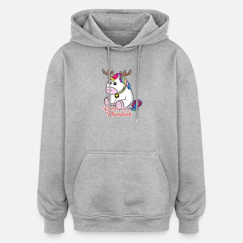 Weihnachten Einhorn - Oversized Unisex Hoodie - Grau meliert