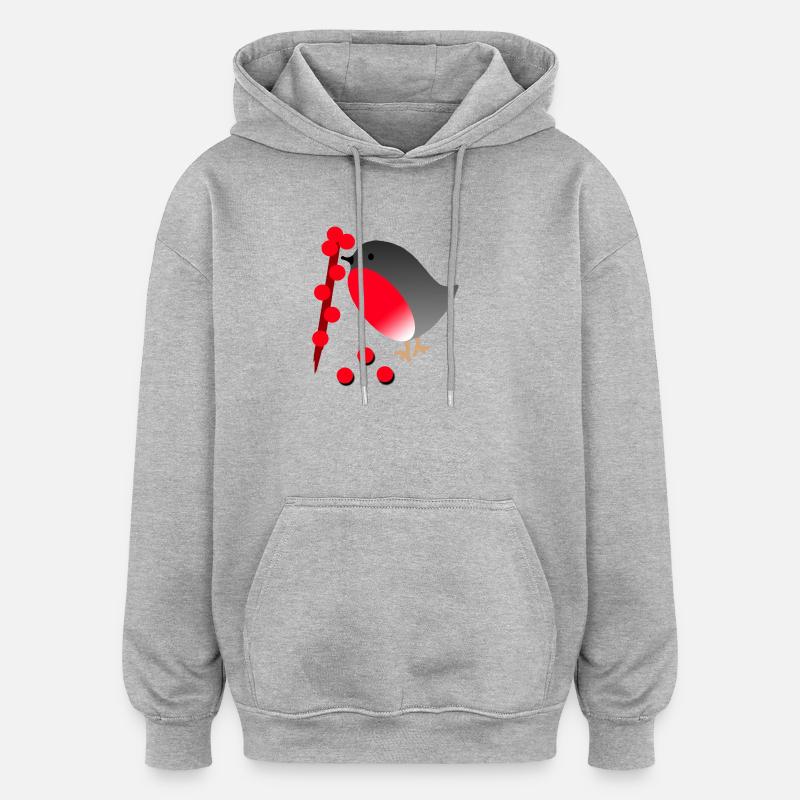 Mignon Rouge-Gorge aux Baies Rouges - Sweat à capuche oversize unisexe - gris chiné