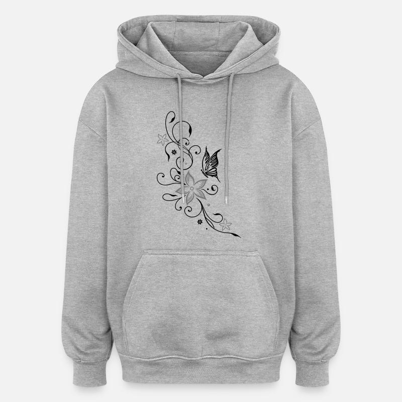 Fleurs avec papillons, fleurs - Sweat à capuche oversize unisexe - gris chiné
