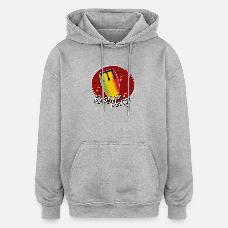 Fête Reggae Drum Tee - Sweat à capuche oversize unisexe - gris chiné