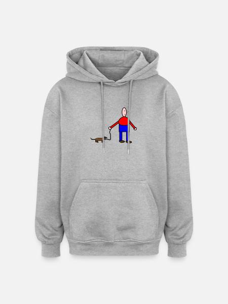 Humorous animal and human drawing - Oversized Unisex Hoodie - heather grey