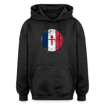 France croix de Lorraine drapeau France blason - Oversized Unisex Hoodie - charcoal grey - Front - Noah (186cm)
