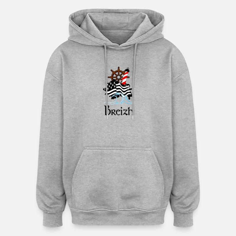 Bretagne - Sweat à capuche oversize unisexe - gris chiné
