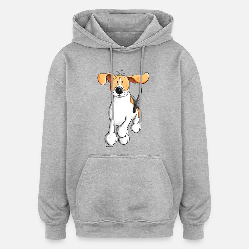 Drôle Beagle Courir - Sweat à capuche oversize unisexe - gris chiné