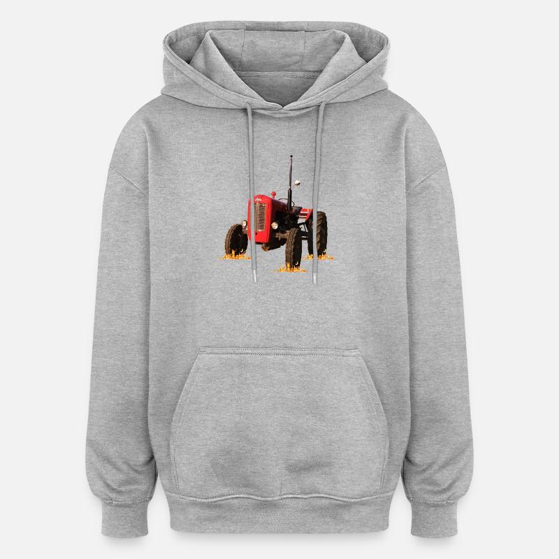 Red tractor in the field - Oversized Unisex Hoodie - heather grey