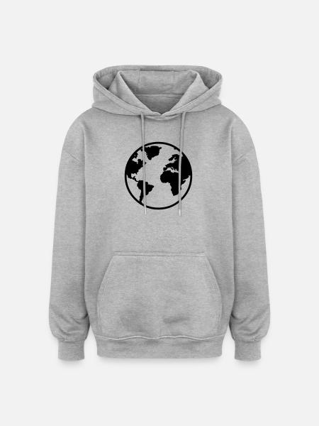 Erdkugel - Oversized Unisex Hoodie - Grau meliert