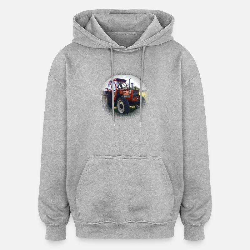 Paysage du champ Red Tractor - Sweat à capuche oversize unisexe - gris chiné