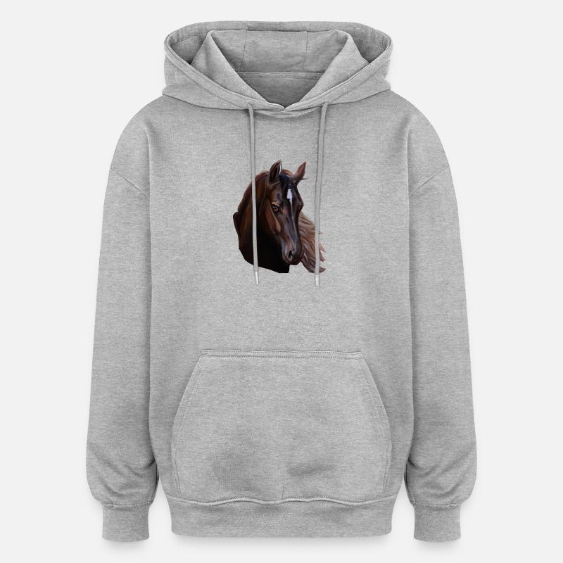 Pferd - Oversized Unisex Hoodie - Grau meliert