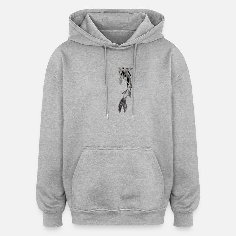 Silhouette Koi sur noir - Sweat à capuche oversize unisexe - gris chiné