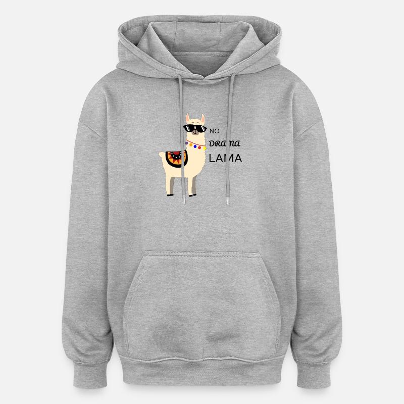 NO DRAMA LAMA - Sweat à capuche oversize unisexe - gris chiné