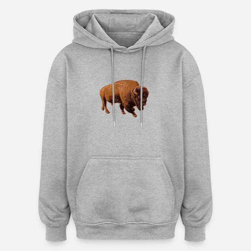 bison - Sweat à capuche oversize unisexe - gris chiné