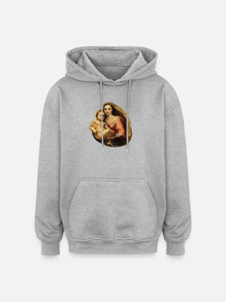 Sistine Madonna | Sistine Madonna | Raffael - Oversized Unisex Hoodie - heather grey