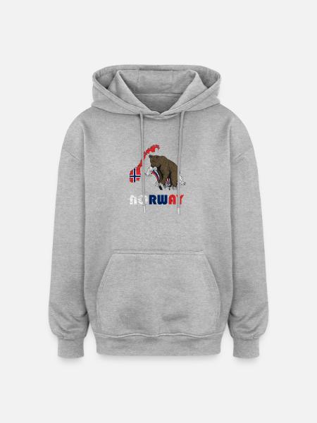 Norway bear design with map and flag - Oversized Unisex Hoodie - heather grey