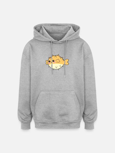 Poisson-globe mignon animal - Sweat à capuche oversize unisexe - gris chiné
