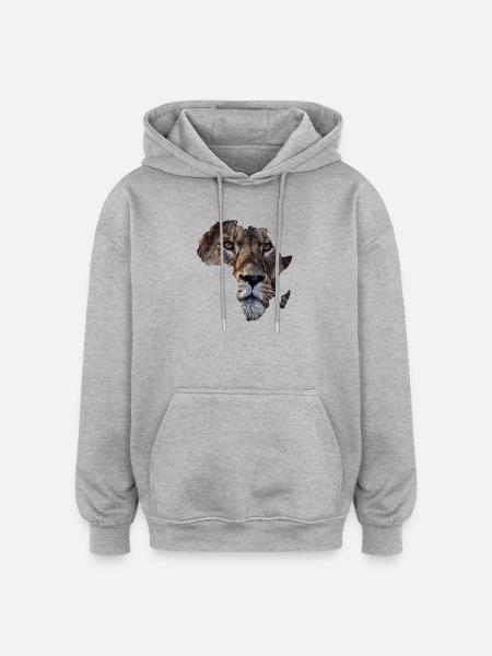 Afrique lion - Sweat à capuche oversize unisexe - gris chiné