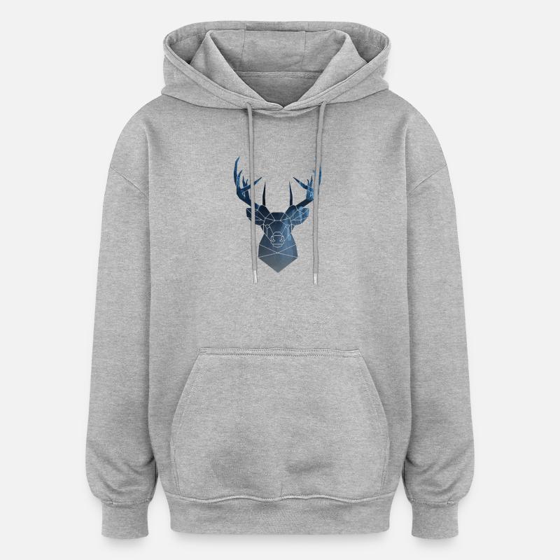 tête de cerf et les bois - Sweat à capuche oversize unisexe - gris chiné
