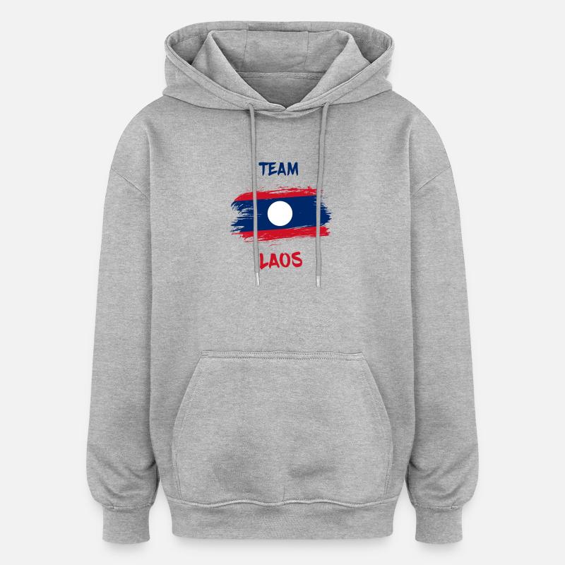 Team Laos Drapeaux Design / Cadeau - Sweat à capuche oversize unisexe - gris chiné