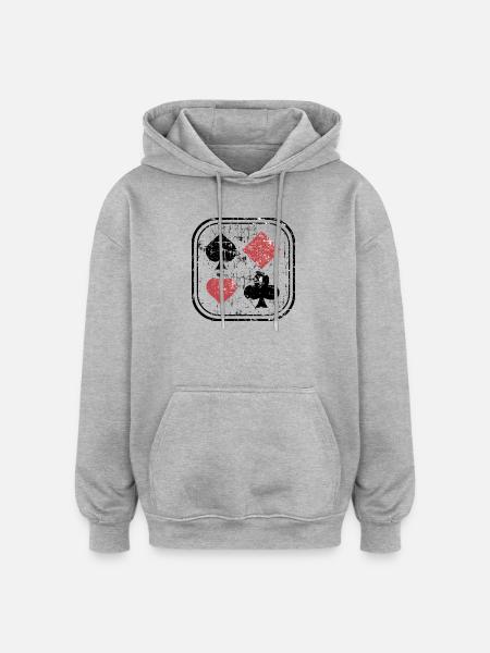 Pik Karo Heart Cross używane szukać dla graczy w pokera - Bluza z kapturem oversize typu unisex - szary melanż