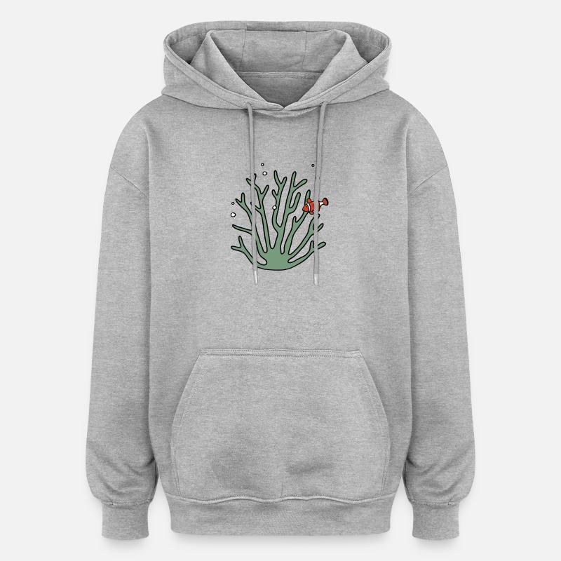 Corail poisson anémone - Sweat à capuche oversize unisexe - gris chiné