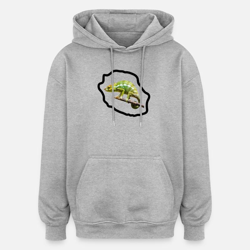 Chameleon vert sur branche - Sweat à capuche oversize unisexe - gris chiné