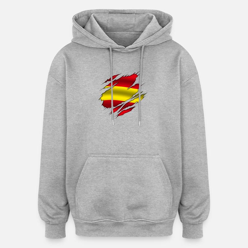 Espagne - Espagne - Espagne - Design déchiré - Sweat à capuche oversize unisexe - gris chiné